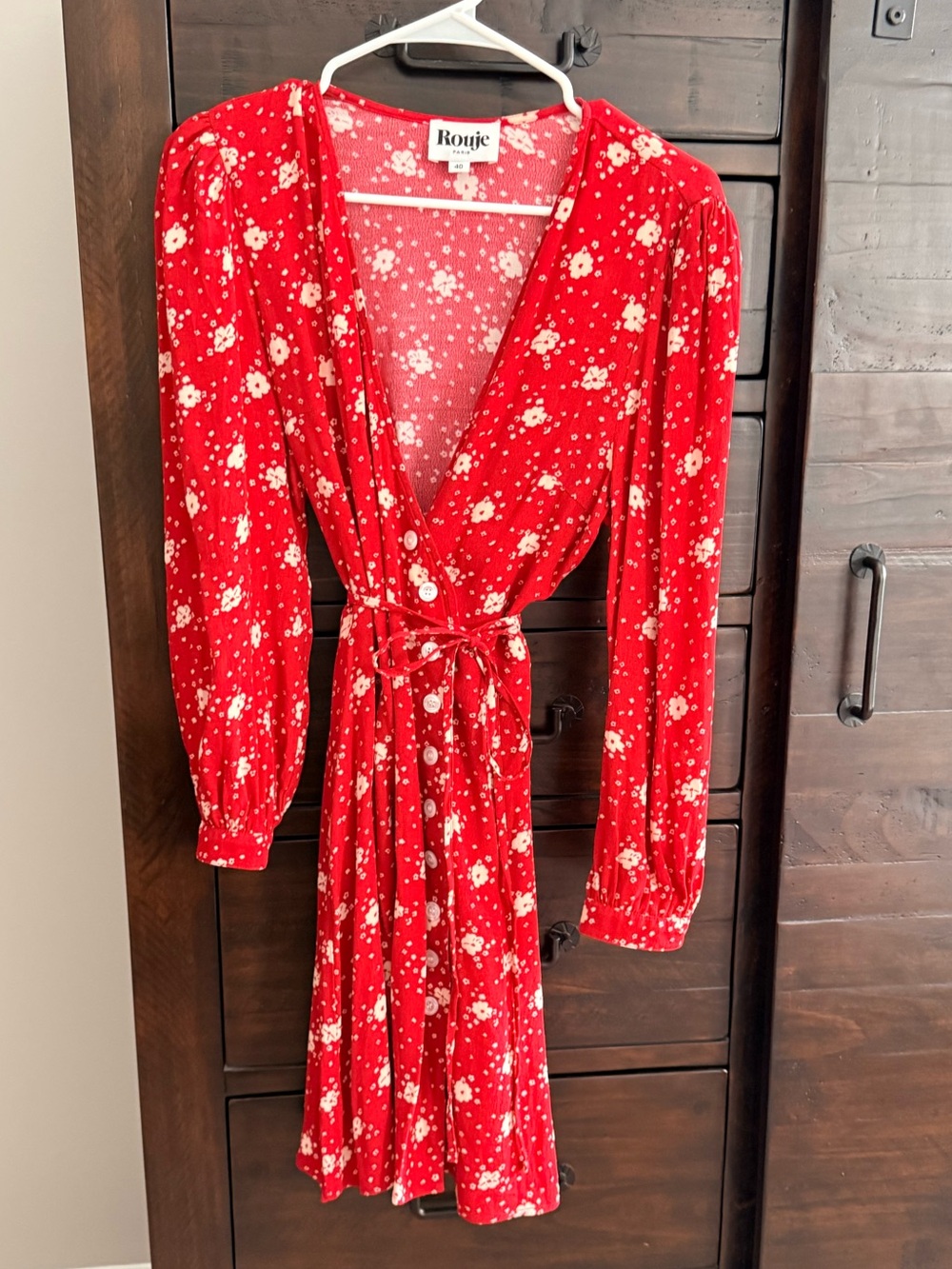 Rouje Gabinette Red Floral Tie-Waist Wrap Dress